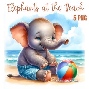 Elephant at the Beach PNG, elephant clipart, Baby Elephant Sublimation Clipart, elephant, baby elephant, elephant png, elephant birthday