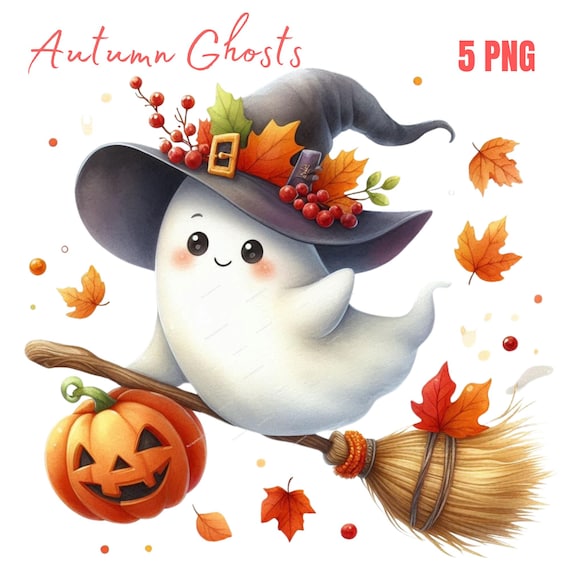 Cute Autumn Ghost Clipart PNG, Fall Ghost Halloween Sublimation Digital Design Download, scary halloween png,spooky season png,Halloween png