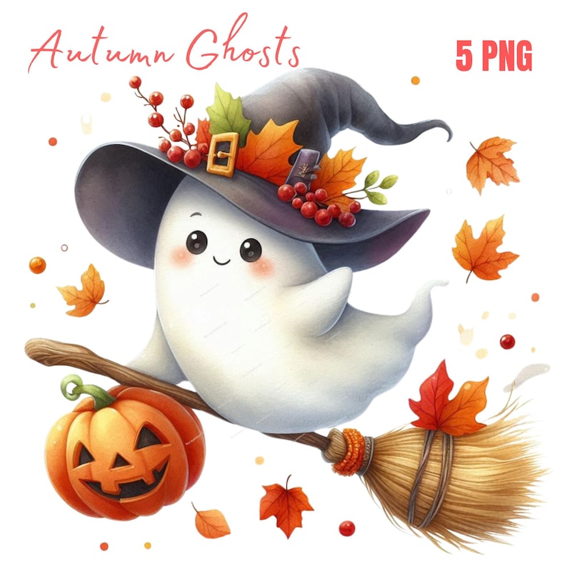 Schattig herfstspook clipart PNG, Fall Ghost Halloween sublimatie digitaal ontwerp downloaden, enge halloween png, spookachtig seizoen png, Halloween png afbeelding 1