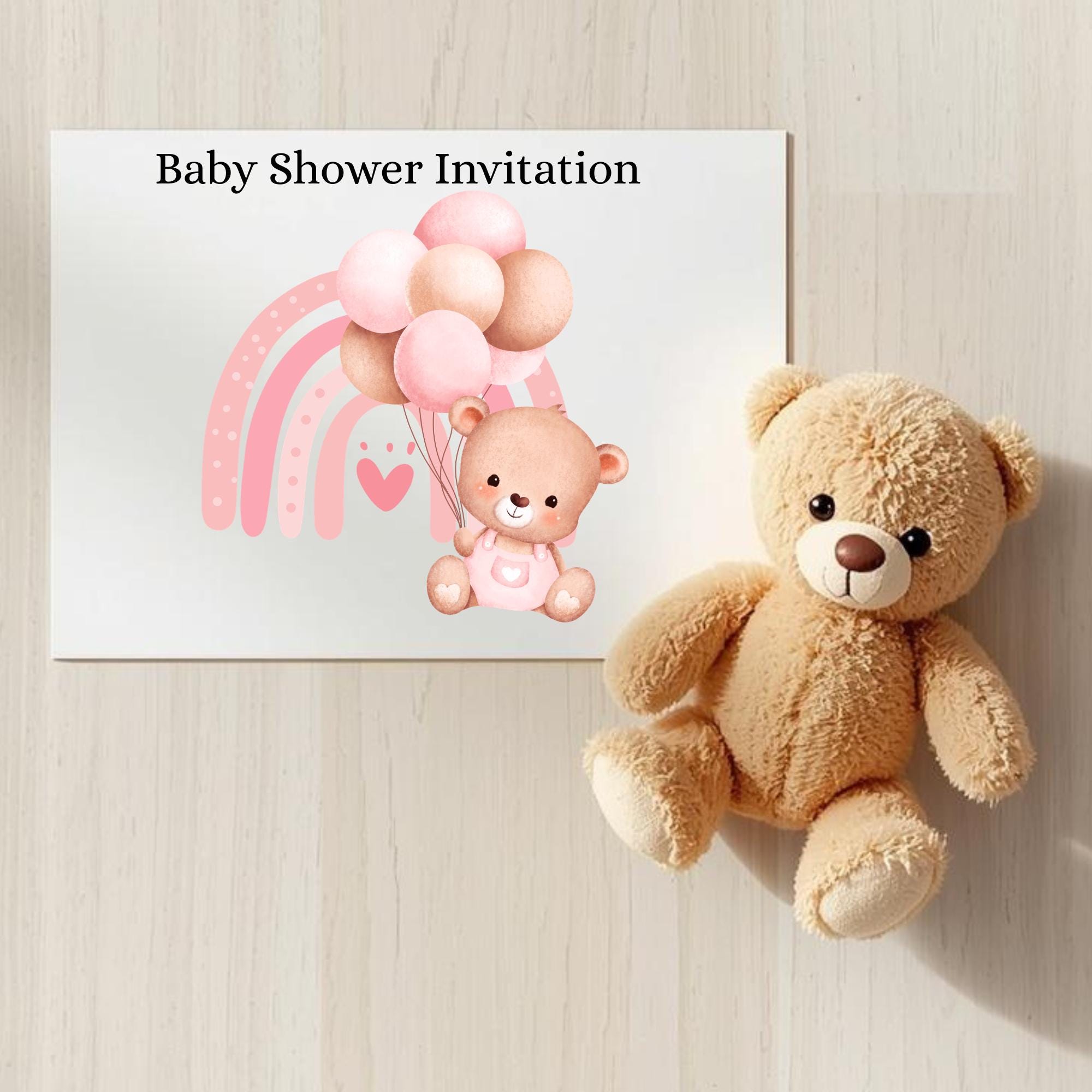 Teddy Bear Baby Shower Clipart Set | Pink Balloon Bear PNG | Cute Girl ...