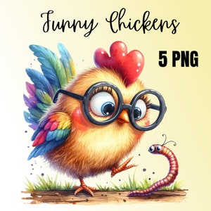 Clipart drôle de poulet | Animaux de la ferme mignons | Animaux de la grange | Animal drôle | Poulet original PNG | Fantastique