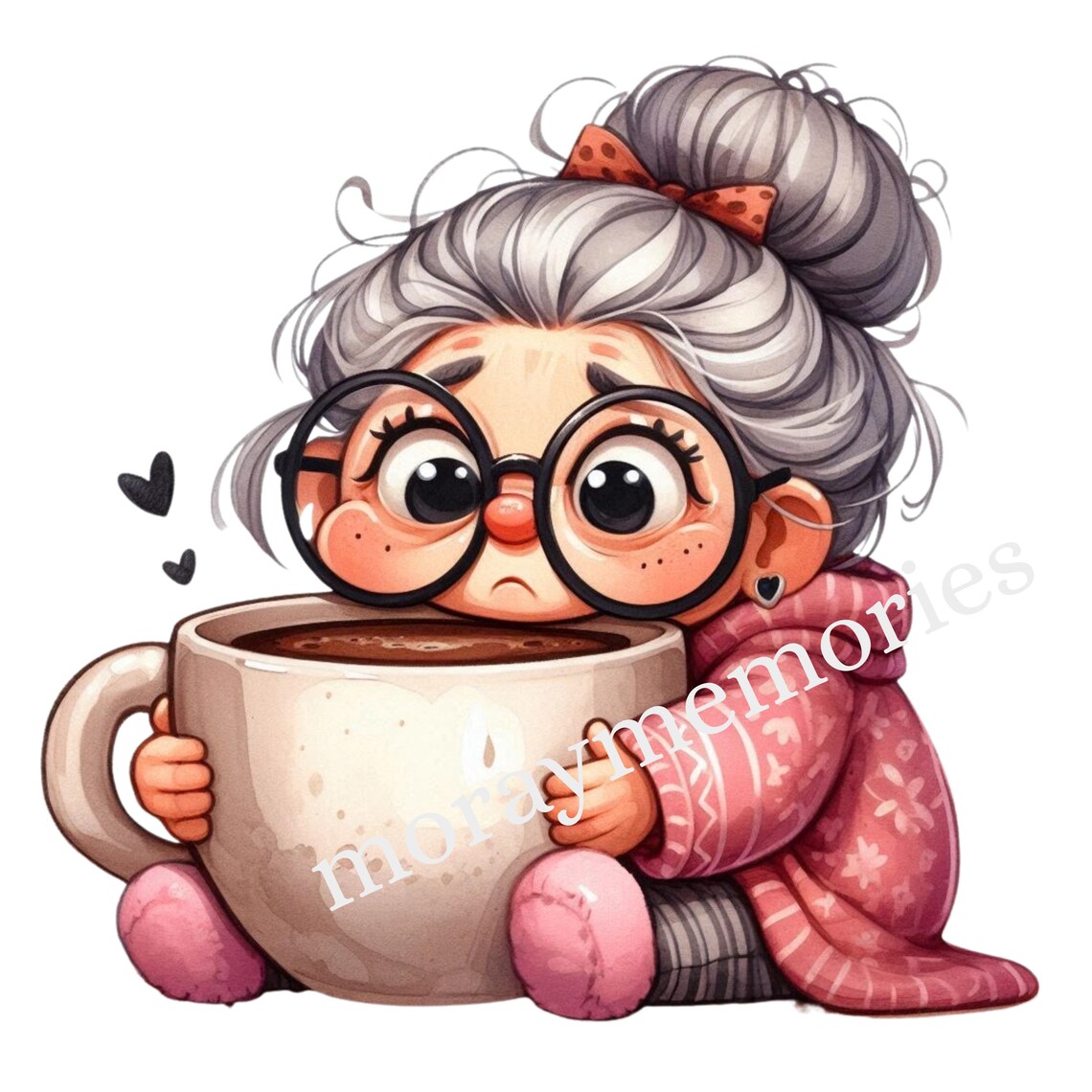 Cozy Coffee Lady Clipart | Funny Older Woman PNG | Cute Granny Coffee ...