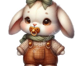 Baby Animal Clipart - Bunny PNG | Cute Rabbit Digital Download for Nursery Art, Baby Shower Decor, Kids Room Prints & Scrapbooking