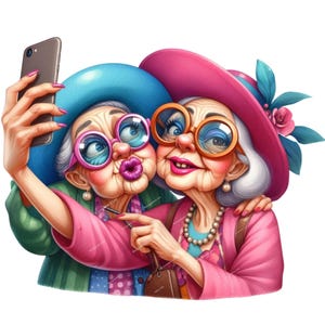 10 divertenti clipart di vecchie signore, migliori amiche, clipart acquerello stampabili, JPG di alta qualità, creazioni di carta, diario di scarto, artigianato digitale