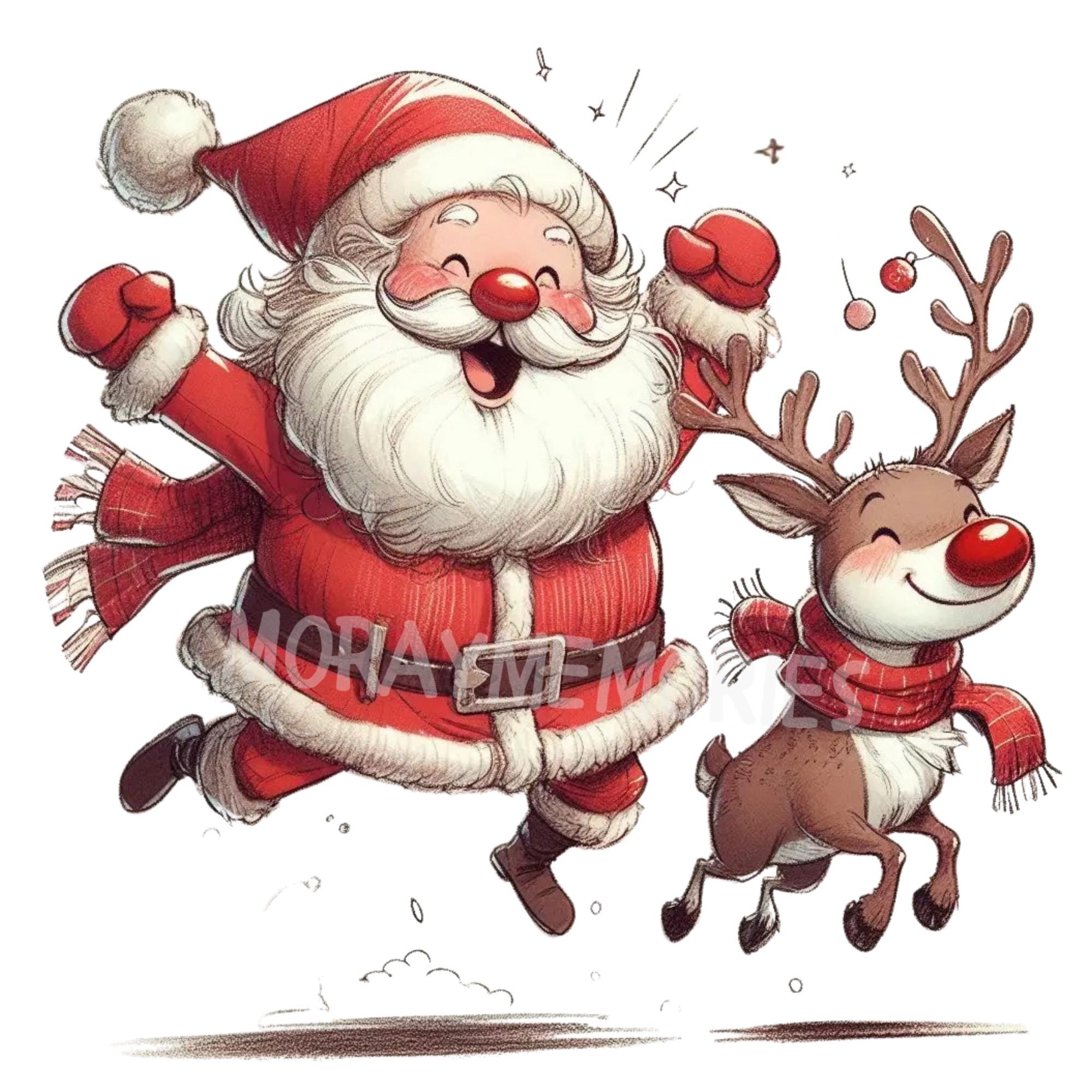 Santa and Reindeer Christmas Clipart Set – Festive Holiday Digital ...