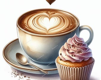 Coffee Clipart Set – Romantic Watercolor Style for Junk Journals, Crafts, Printables