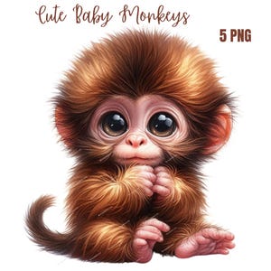 Niedliche Baby Monkey Clipart, hochwertige PNGs, digitaler Download, Kartenherstellung, Mixed Media, digitales Papiermodell