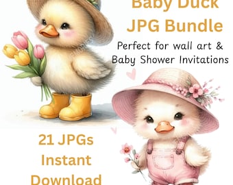 Baby Duck Clipart JPG Bundle, Watercolor Duck Clipart, Cute Farm Animals Clipart, Spring Easter Clipart, Nursery Art, Commercial Use
