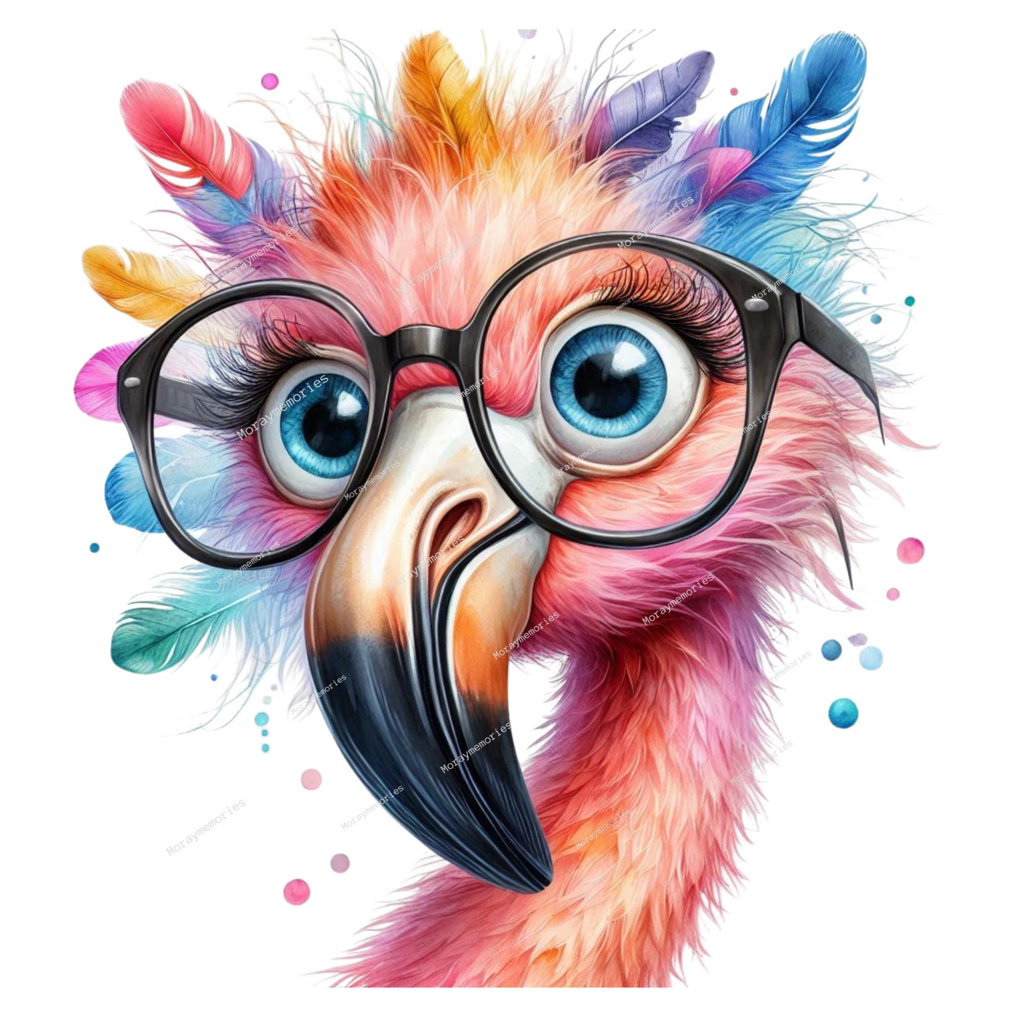 Quirky Flamingo Clip Art, Watercolor Clipart PNGs, Junk Journal, Scrapbook, Card Making, Digital Download, Fantasy, Whimsical Funny Animal
