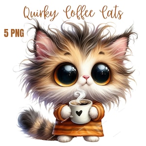 Quirky Coffee Cats, High Quality PNGs, Kitten png, Funny cats, Floral Digital Planner, Watercolor, Card Making, Journaling,Digital Download