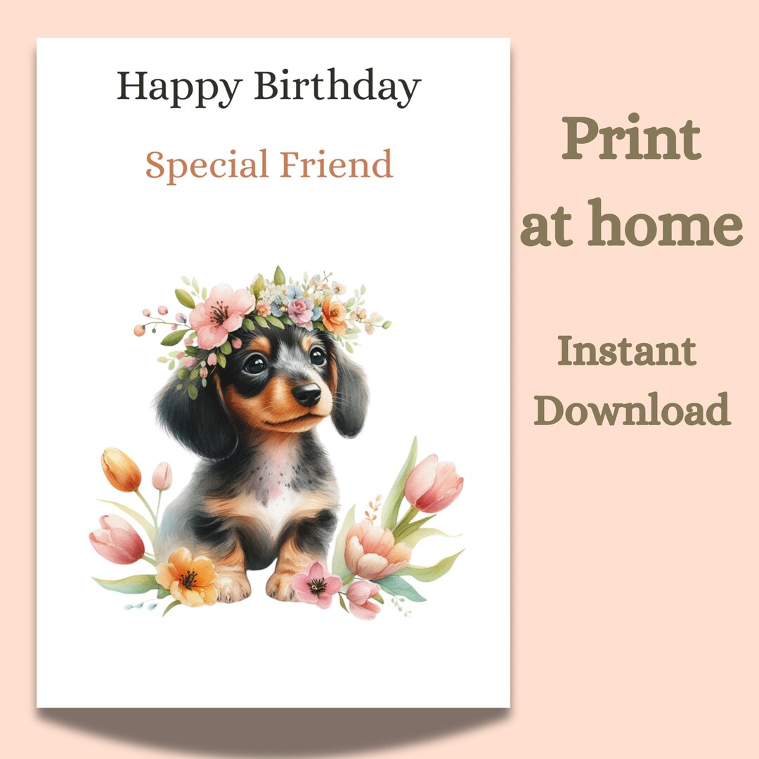 Printable Dachshund Birthday Card Printable for Friend, Cute Sausage ...