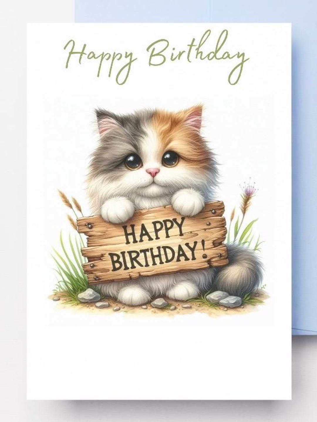 Instant Download Printable Cute Cat Birthday Card, Digital Download ...