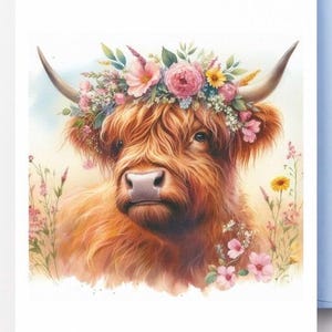 Carte d'anniversaire vache Highland, carte d'anniversaire avec vache, téléchargement numérique, carte d'anniversaire imprimable vache Highland, Highland Cattle roucoulant, imprimable,
