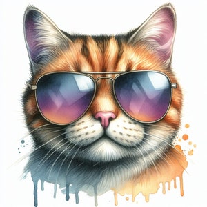 Clipart chats cool - 10 fichiers JPG de haute qualité - téléchargement numérique - fabrication de cartes, techniques mixtes, création numérique en papier