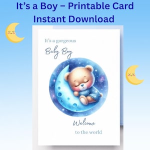 New Baby Boy Card, DIGITAL Download,Printable Baby Card, Instant Download, Congratulations Card for Parents, Blue Baby Shower, It’s a Boy