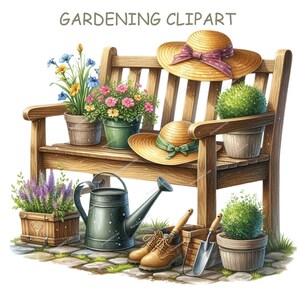 Aquarell Gartenarbeit Clipart, Gartenarbeit png Bündel, Vintage Garten, Gartenbeete und Pflanzgefäß, Hausgarten Clipart, Garten png, Gartenschuppen
