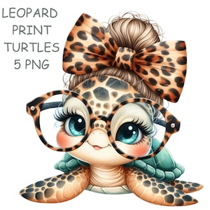 Clip Art di tartaruga con stampa leopardata, fiocco, clipart PNG, carina tartaruga, insegnante, bambini, scuola, maglietta, tazza, tumbler, pianificatore, diario, creazione di biglietti