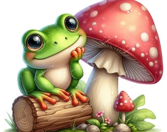 Cute Frog Clipart PNG Bundle | Watercolor Frog PNG for Cricut, Sublimation, Stickers, Planner, Nursery Animal Clipart Download