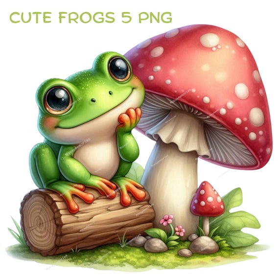 Cute Frog Clipart | Watercolor Frog PNGs for Frog Lovers | Sublimation Mugs,Tumblers, Shirts | Digital Planner,Card Making, Digital Download