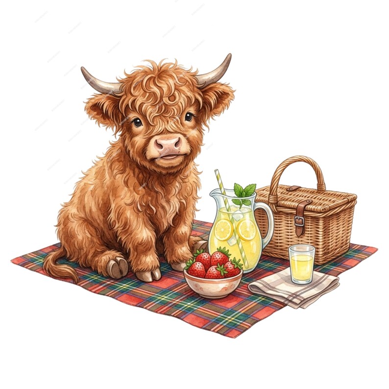 Highland Cow Clipart Bundle PNG | Summer Beach Watercolor Cow Set ...