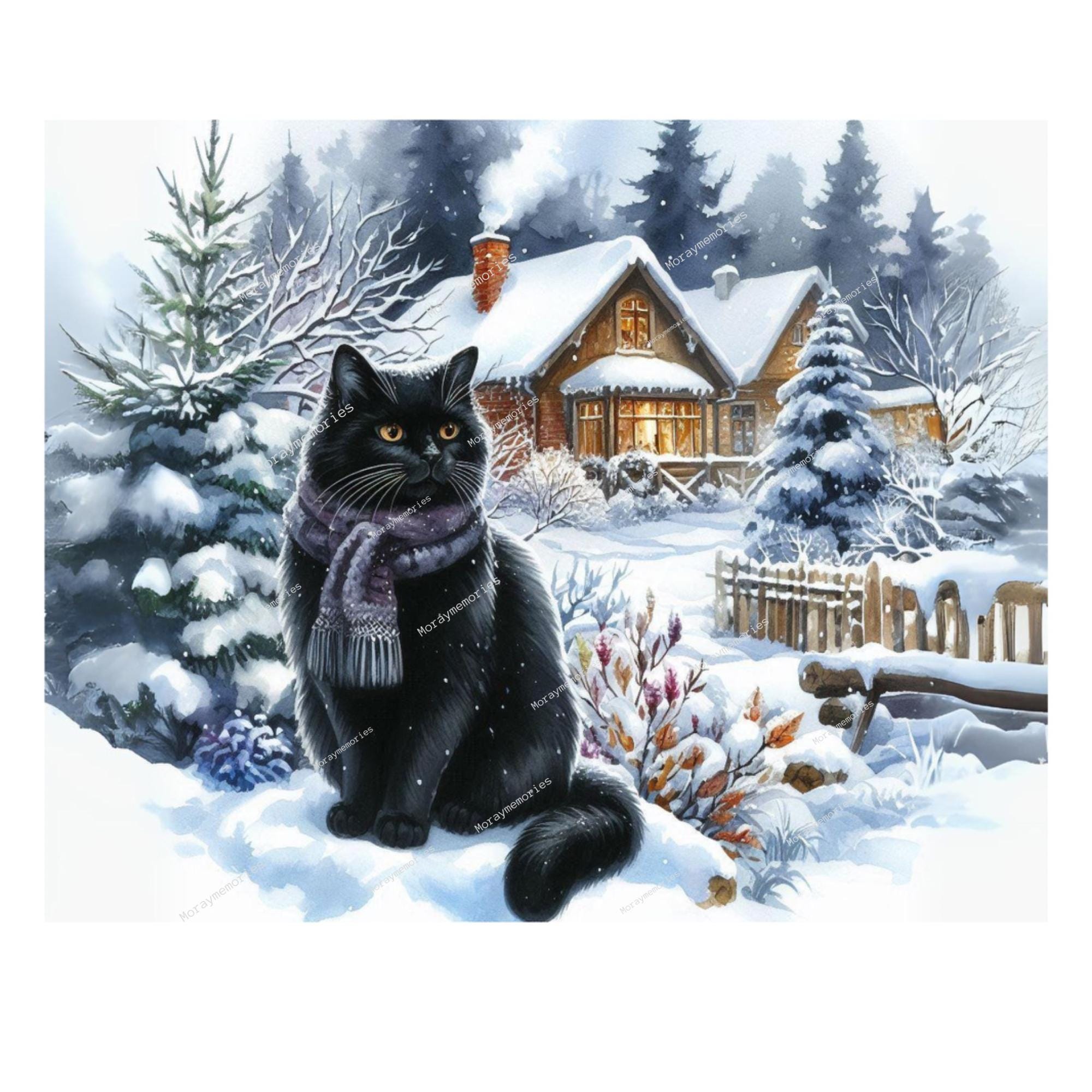 Winter Cat Clipart, Kitten Clipart, Printable Watercolor Clipart, High ...