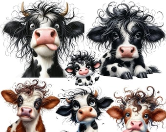 10 Funny Cow Clipart, Comic Heifer PNGs, Watercolor Farm Animal,Digital Planner Stickers,Scrapbooking, Card Making, Journaling
