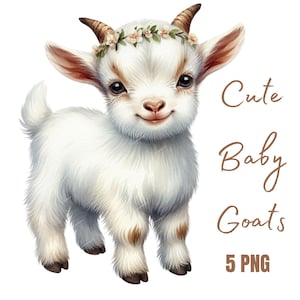 Joli bébé chèvre Clipart, PNG de haute qualité, chèvre png art pour chambre d'enfant, agenda numérique, aquarelle, fabrication de cartes, tenue d'un journal, téléchargement numérique