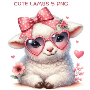Clipart di agnello, PNG divertenti occhiali da pecora primavera creazione di biglietti di auguri di Pasqua, baby shower, carta regalo, stampabile, tazza tumbler sublimazione