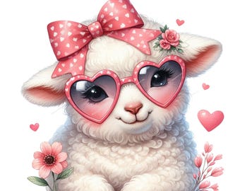 Lamb Clipart, PNG Funny Sheep Glasses Spring Easter Card Making, Baby Shower, Gift Card, Printable, Mug Tumbler Sublimation