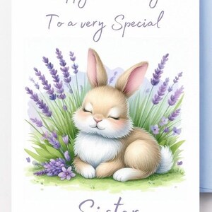 Carte d'anniversaire soeur spéciale, carte d'anniversaire soeur, téléchargement numérique, carte d'anniversaire imprimable, téléchargement immédiat, anniversaire soeur lapin mignon