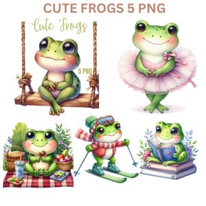 Cute Frog Clipart PNG bundle, Watercolor Frogs clipart, Frogs design, Cute Baby Frogs, Cute Baby Animals Clipart, Commercial Use