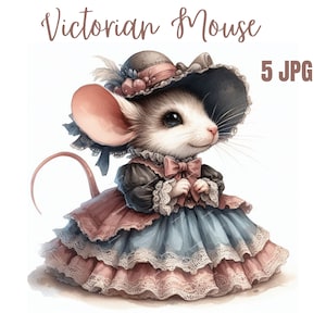 Clipart mignon souris victorienne, JPG de haute qualité, art de la chambre de bébé jpg souris, agenda numérique, aquarelle, fabrication de cartes, journalisation, téléchargement numérique