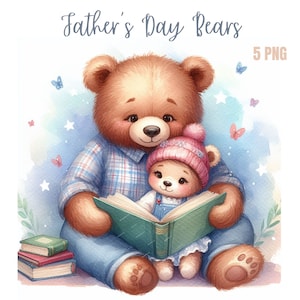 Clipart fête des pères PNG, papa ours mignon et son bébé, ours mignon PNG, usage commercial
