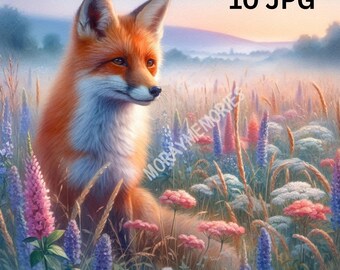 Summer Wildlife Clipart Bundle, Watercolour Nature Landscapes, Printable Art Set, 10 JPG Files, Instant Digital Download, Commercial Use