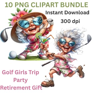 Funny golf lady clipart bundel, senior golfer png, golf humor ontwerp, golf moeder cadeau, grappige golfer vrouw, sublimatie png, cricut downloaden