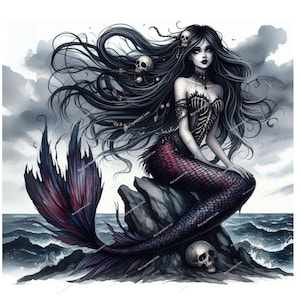 Enchanted Fantasy Mermaid – Magical Watercolor Clipart JPG, Mystical mermaid, Mermaid png, Fantasy clipart, Sea creature, Ocean art