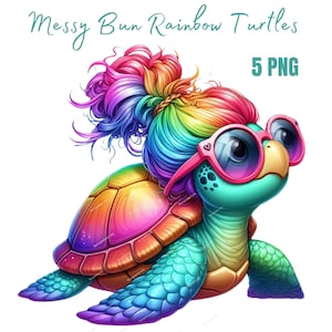 Imágenes prediseñadas de tortuga marina, tortuga arcoíris png, imágenes prediseñadas de moño desordenado, imágenes prediseñadas de arcoíris, animales del océano, animales marinos, tortuga png, invitación de cumpleaños