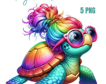 Sea turtle clipart, rainbow sea turtle png,  Messy Bun Clipart, Rainbow clipart, ocean animals, sea animals, turtle png, Birthday Invitation