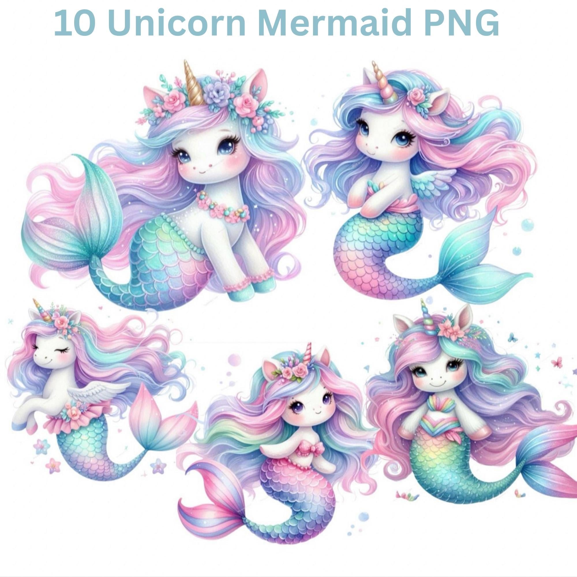 10 Mermaid Unicorn Clipart PNG, Kawaii Cute Unicorn Mermaid