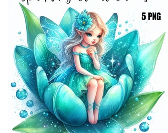 Paquete PNG de hadas florales, uso comercial gratuito, descarga digital, creación de tarjetas, técnicas mixtas, manualidades digitales con papel