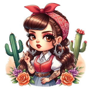5 La Chola Old School Chicana 5 PNG Old School Chola Chibi Style Latina Design, Clipart stampabile per sublimazione Download digitale