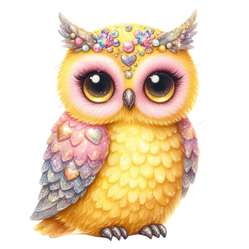 Sparkling Owl Clipart Bundle | 5 PNG & 5 SVG Files | Colorful Owl Graphics | Cute Bird Illustration | Sublimation Design, Printable Crafts image 5