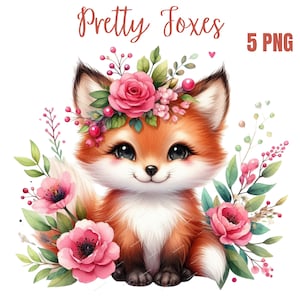 Pretty Fox png, vos clipart, baby vos clipart, aquarel vos clipart, schattige vos clipart, aquarel schattige vos png-bundel, clipartbundel