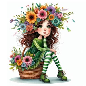 12 JPG floral original Lady Clipart, éphémères fantaisistes, usage commercial, aquarelle fleur femme Clipart, téléchargement immédiat, créations en papier