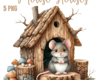 Cute Mouse House Clipart, High Quality PNGs, Digital Planners, Junk Journals, Digital Download, Memory Books, Scrapbooking