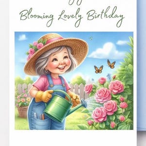 Cartão de aniversário de jardinagem, download digital, cartão de feliz aniversário para impressão, cartão de aniversário para amantes de jardinagem, download instantâneo, cartão em PDF