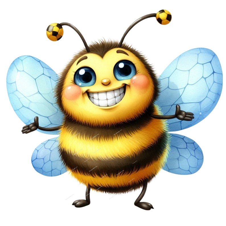 Paquete de imágenes prediseñadas PNG de abejas adorables, imágenes prediseñadas de abejorros kawaii, abejas PNG para Cricut, pegatinas para agendas, álbumes de recortes, abejas para uso comercial imagen 2
