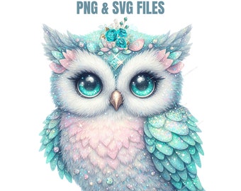 Sparkling Owl Sublimation Clipart 5 PNG,5 SVGs,  Colorful Owls, Owl artwork, Owl printable