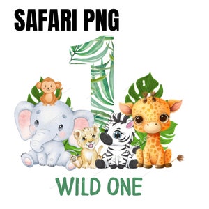 Wild One, wild one birthday,1st Birthday Safari Jungle Animals Kids Design Watercolor effect T-shirt transfer design PNG, Digital Download