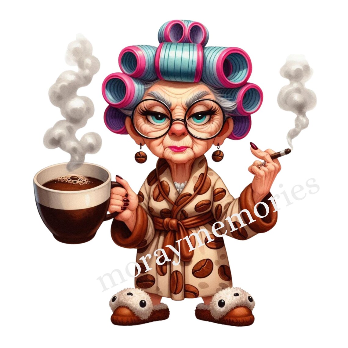 Funny Coffee Granny Clipart Bundle (5 PNG) Sarcastic Old Lady PNG ...